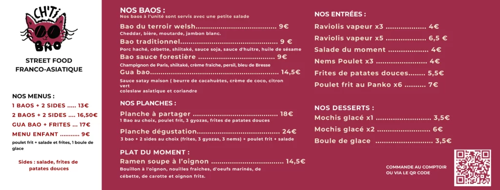 menu conçu pour la boutique grace a Canva